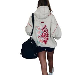 Free People Final Call Rose Logo Hoodie Floral Embroidered Sweatshirt Jacket